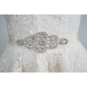 Rhinestone & Grosgrain Ribbon Ivory Bridal Sash Wedding Belt One Size